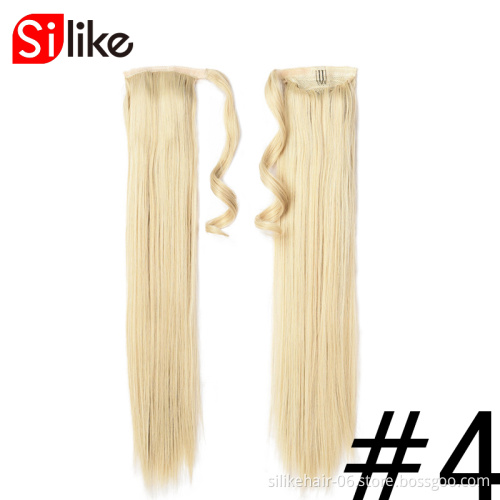 Silike Synthetic Ponytail Extensions 24 inch Clip in Drawstring Ponytail Hairpieces for Women Ombre Brown Pony Tail Blonde